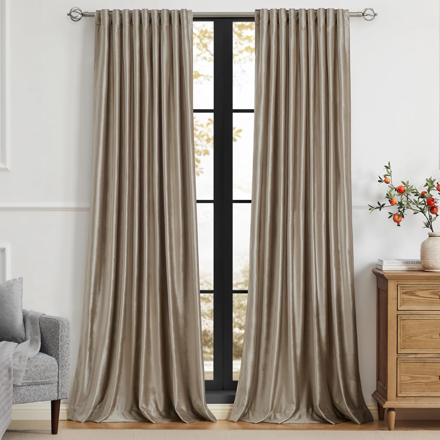 Cream Ivory Curtains 63 inch for Living Room,2 Panels Drapes Blackout Rod Pocket Back Tab Window Treatment Room Darkening Thick Decorative Curtains for Bedroom