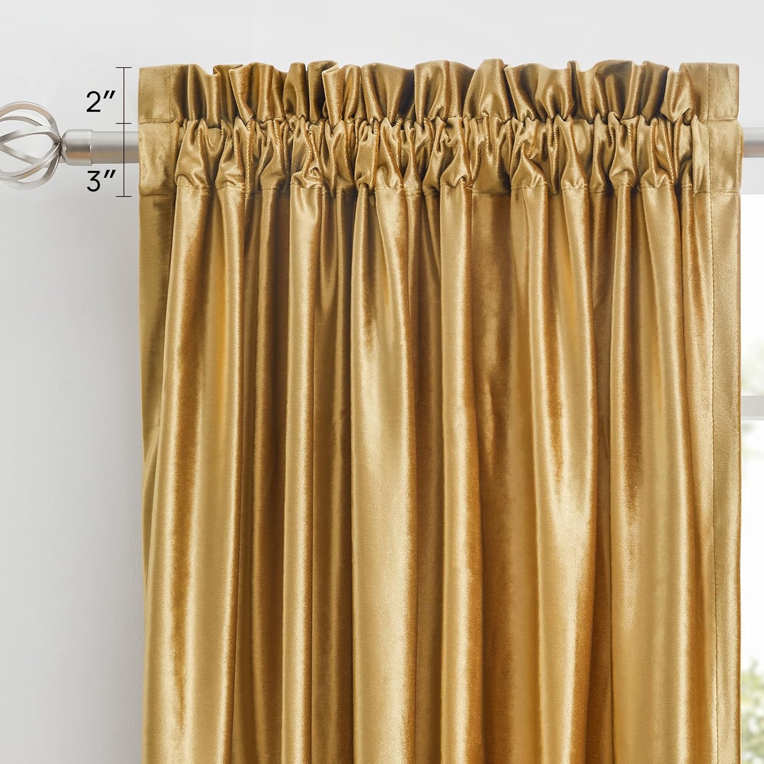 Short Gold Velvet Curtains 63 inches: Living Room Luxury Room Darkening Curtain - Elegant Bedroom Thermal Insulated Modern Heavy Thick Soft Soundproof Rod Pocket Window Drapes Set of 2 Panels