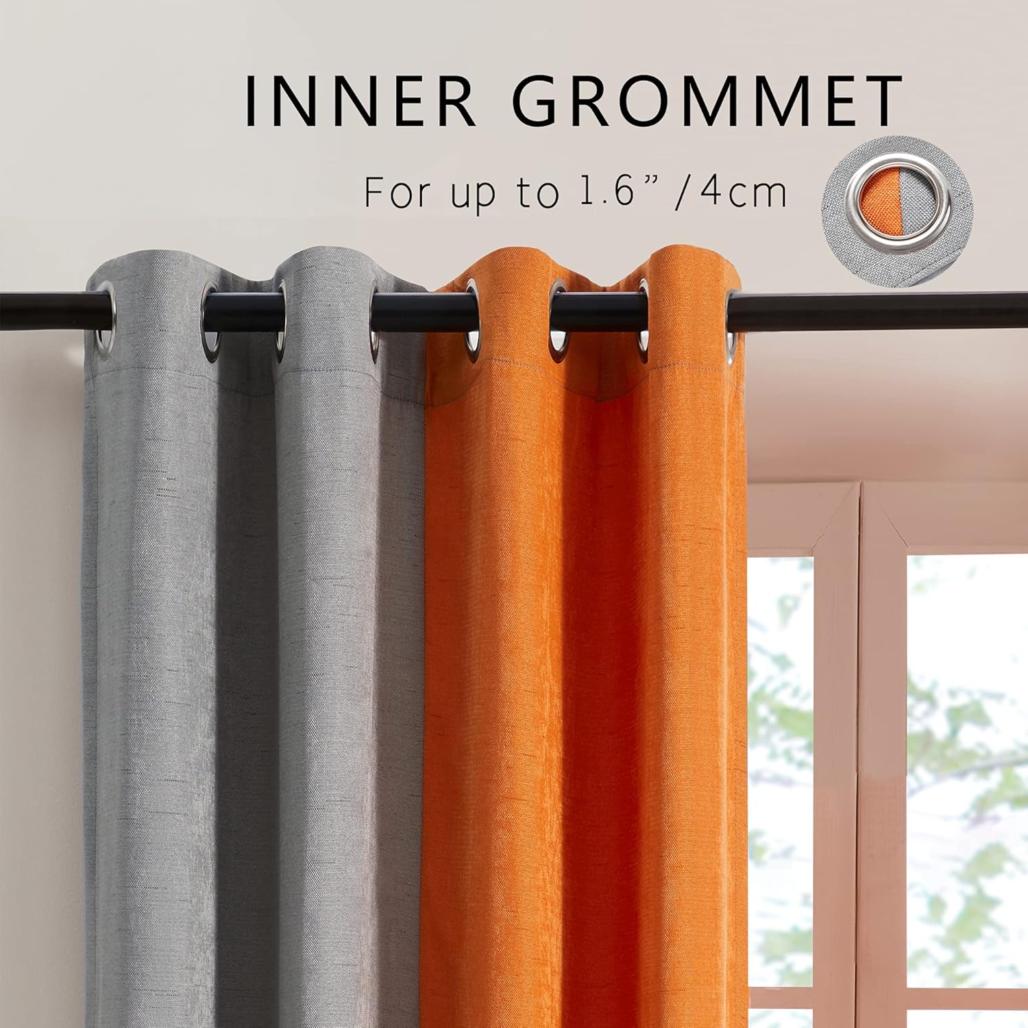 PRIMROSE Ombre Blackout Curtains for Living Room Thermal Insulated Room Darkening Curtains Window Drapes for Bedroom Grommet Grey Orange 108 inch Long 2 Panels