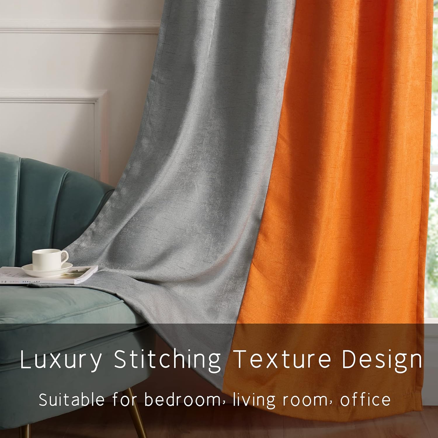 PRIMROSE Ombre Blackout Curtains for Living Room Thermal Insulated Room Darkening Curtains Window Drapes for Bedroom Grommet Grey Orange 108 inch Long 2 Panels