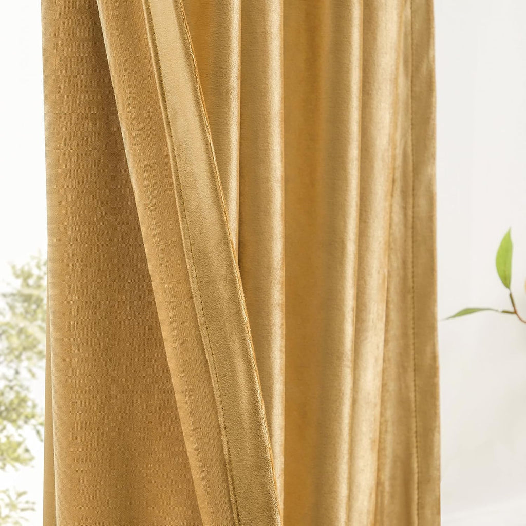 Short Gold Velvet Curtains 63 inches: Living Room Luxury Room Darkening Curtain - Elegant Bedroom Thermal Insulated Modern Heavy Thick Soft Soundproof Rod Pocket Window Drapes Set of 2 Panels