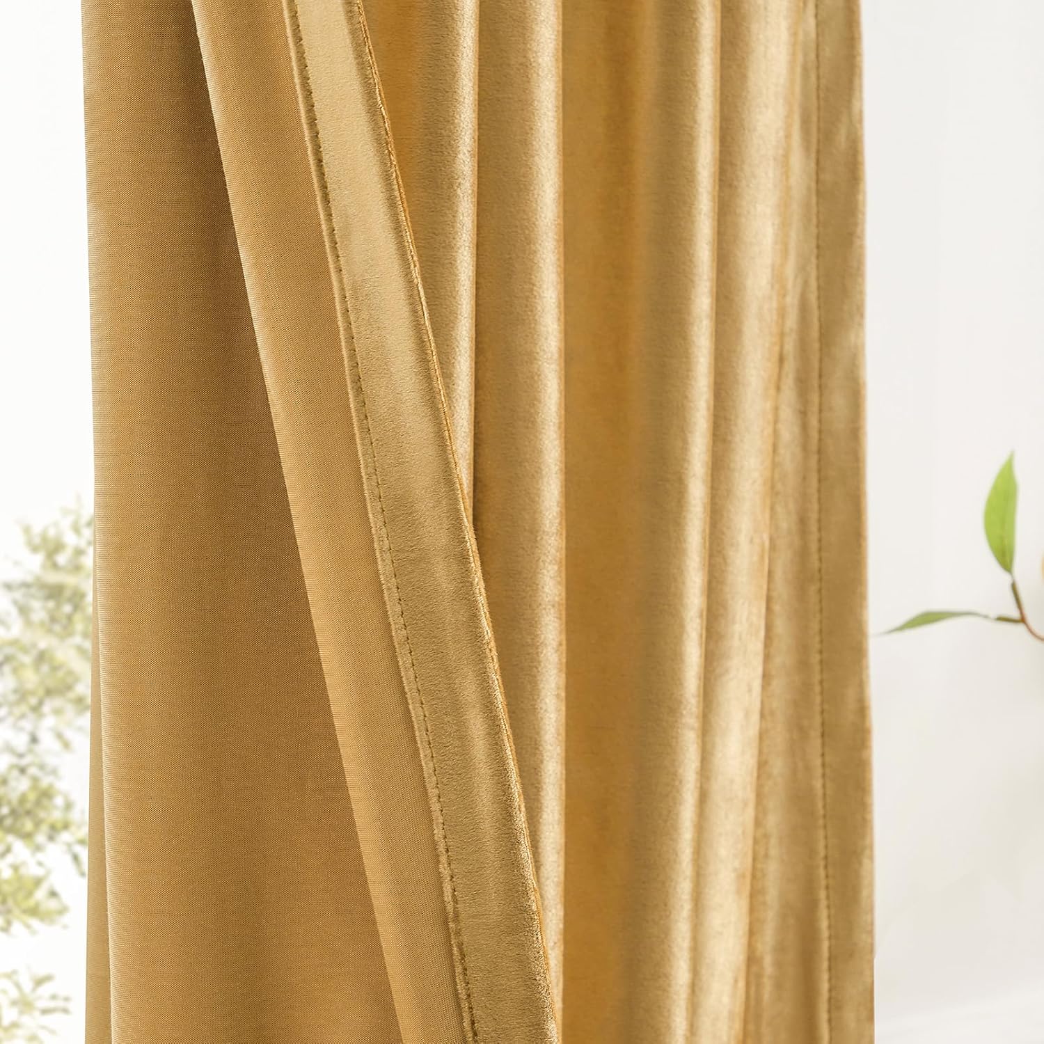 Short Gold Velvet Curtains 63 inches: Living Room Luxury Room Darkening Curtain - Elegant Bedroom Thermal Insulated Modern Heavy Thick Soft Soundproof Rod Pocket Window Drapes Set of 2 Panels