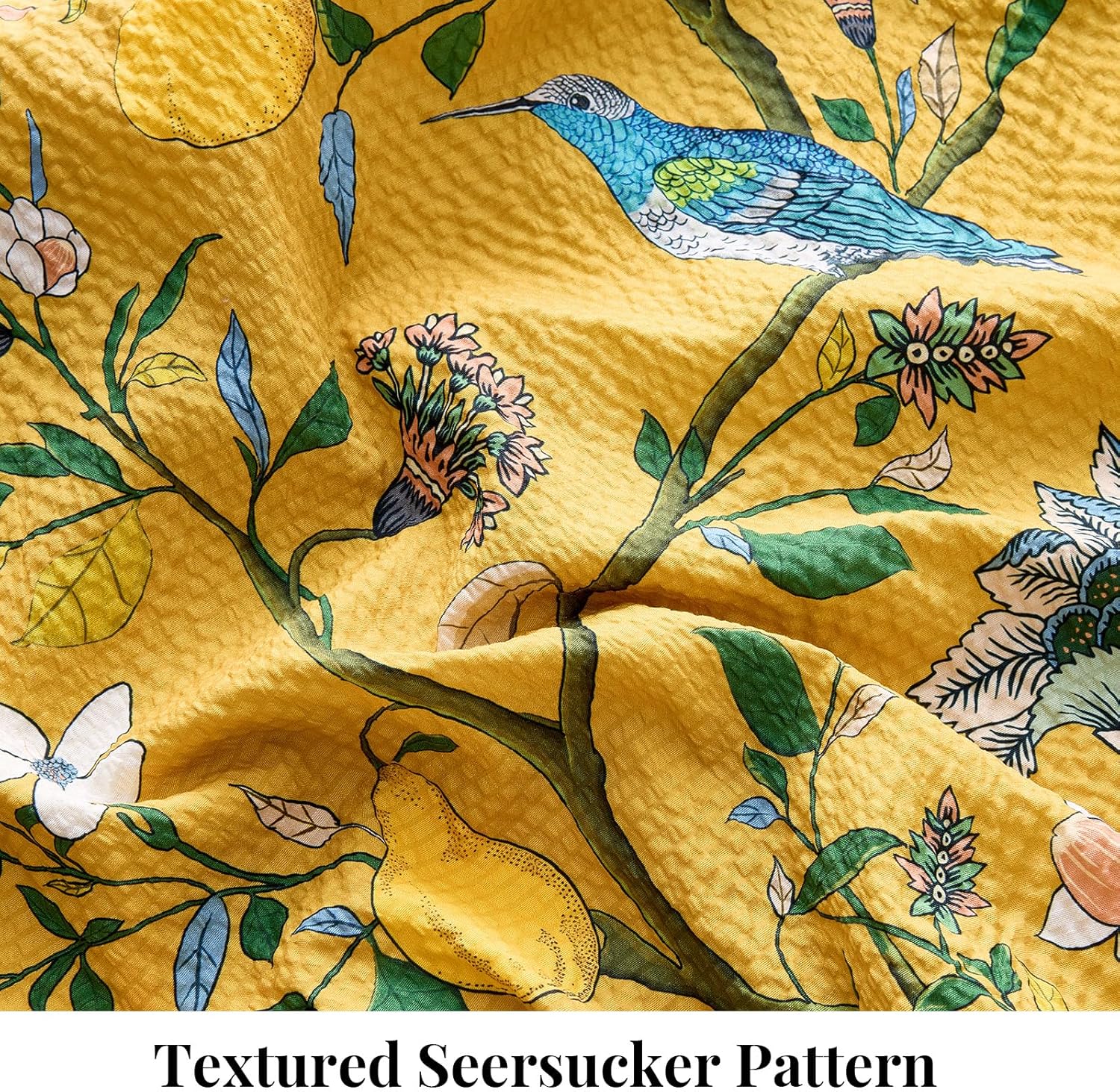 Yellow Bedding Queen Comforter Set 3 Pieces,Vintage Botanical Floral Pattern Bed Comforter Sets,Boho Whimsical Printed Design Cute Bedroom Comforter and Shams