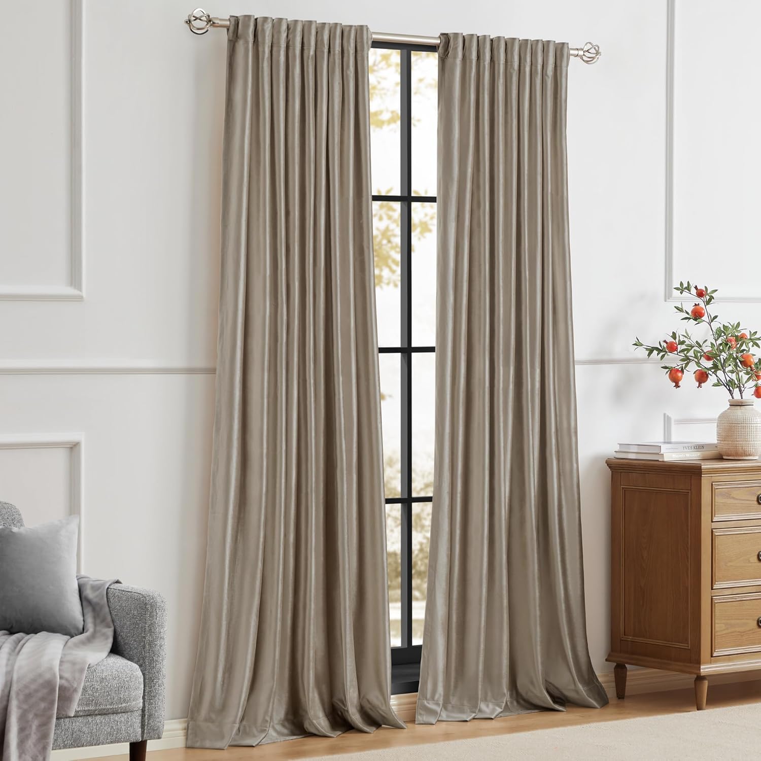 Cream Ivory Curtains 63 inch for Living Room,2 Panels Drapes Blackout Rod Pocket Back Tab Window Treatment Room Darkening Thick Decorative Curtains for Bedroom