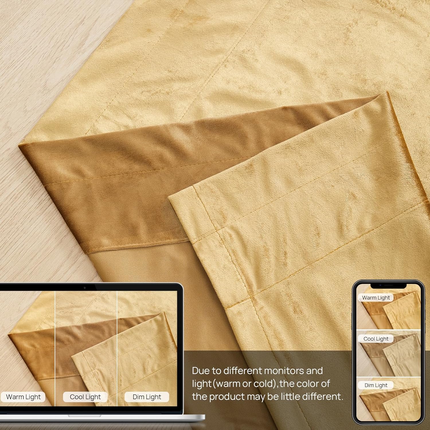 Short Gold Velvet Curtains 63 inches: Living Room Luxury Room Darkening Curtain - Elegant Bedroom Thermal Insulated Modern Heavy Thick Soft Soundproof Rod Pocket Window Drapes Set of 2 Panels