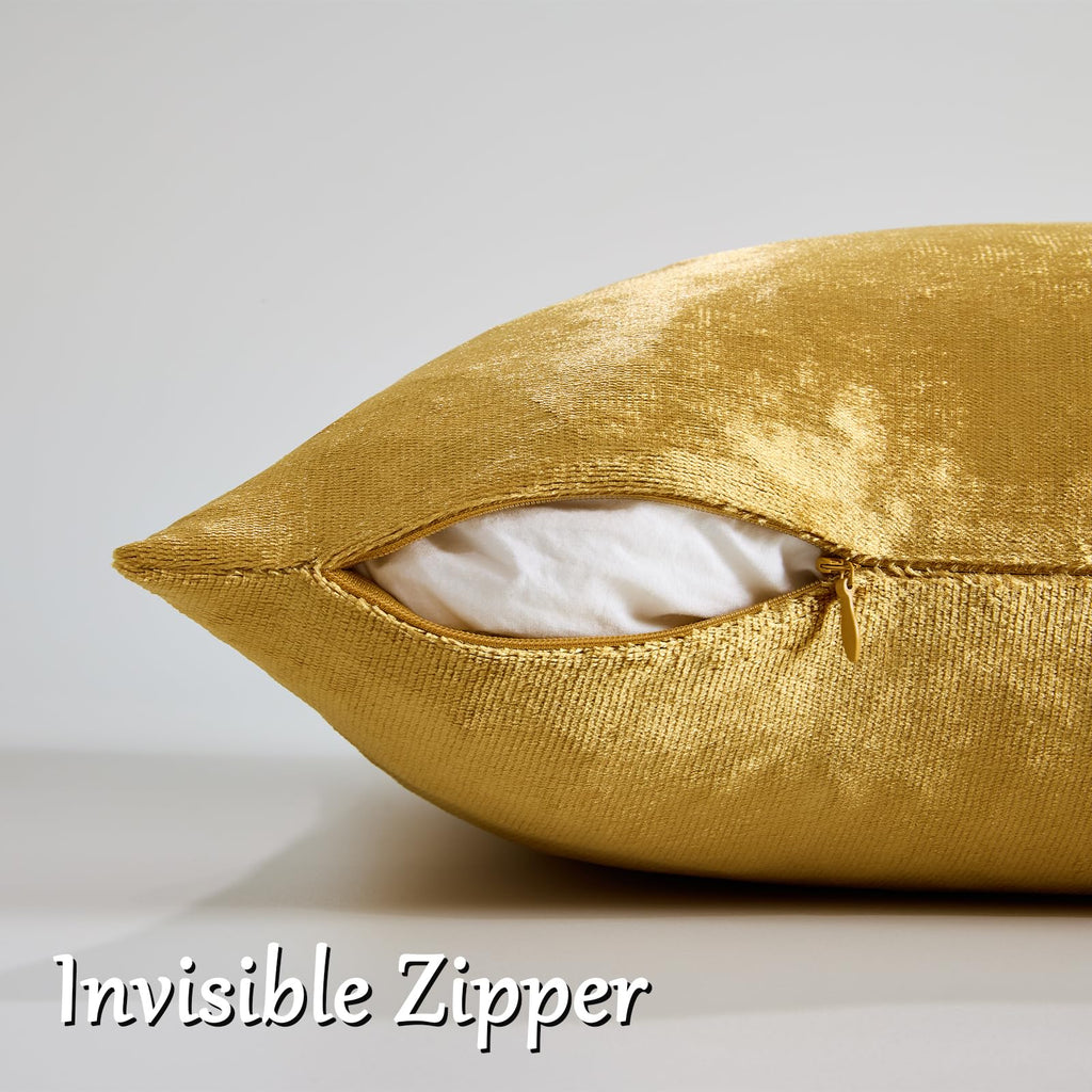 Gold Velvet Decorative Throw Pillow Covers,18x18 Pillow Covers for Couch Sofa Bed 2 Pack Soft Cushion Covers