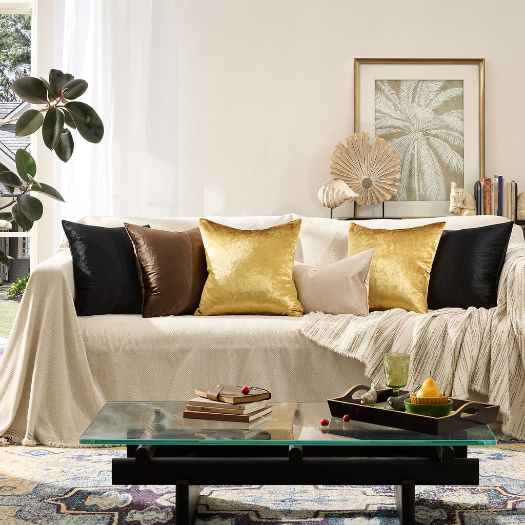 Gold Velvet Decorative Throw Pillow Covers,18x18 Pillow Covers for Couch Sofa Bed 2 Pack Soft Cushion Covers