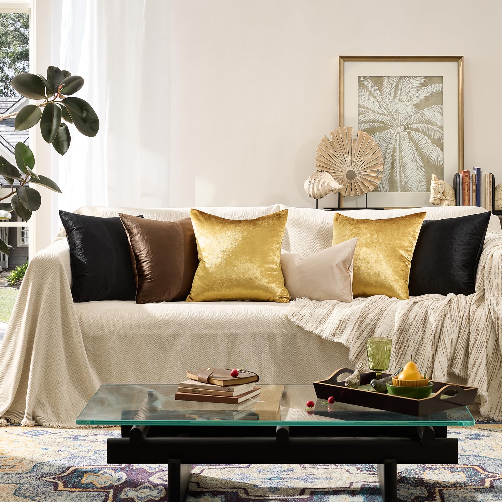 Gold Velvet Decorative Throw Pillow Covers,18x18 Pillow Covers for Couch Sofa Bed 2 Pack Soft Cushion Covers