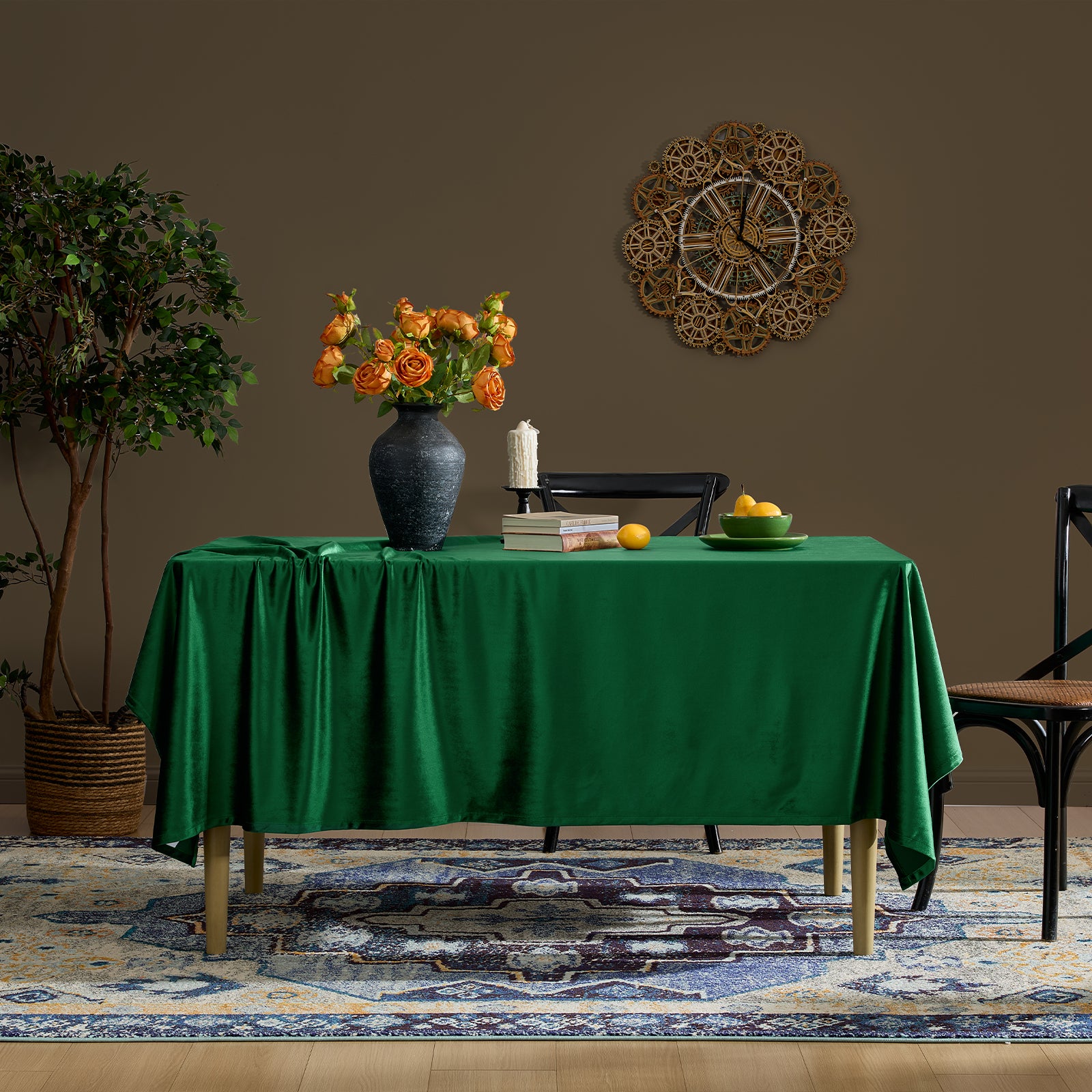 Fall Gold Velvet Square Tablecloth French Rustic Table Cloth Farmhouse Vintage Retro Tablecloths Washable Table Cover for Christmas Party Wedding Kitchen Dinning Tabletop Decoration,52x52 Inch